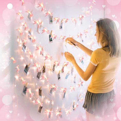 Glooglitter 10ft 30 LEDs Pink Bow String Lights Battery Operated Coquette Birthday Decor Cute Pink Bow Fairy Lights for Bedroom Party Birthday Wedding Valentines Decorations