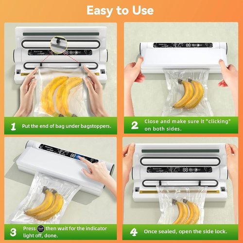 Food Vacuum Sealer Machine - Skiennix Compact 75KPA Sealer with LED Indicator & 20 Bags