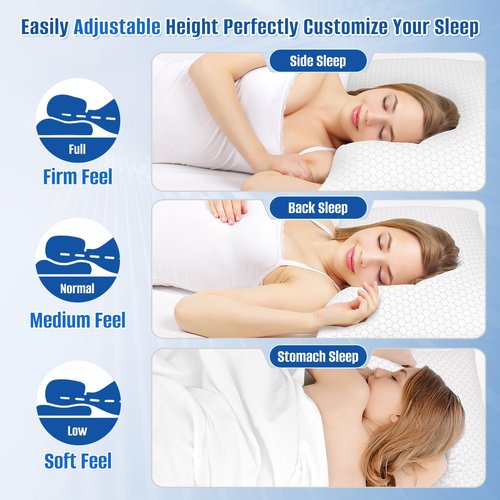 CushyOasis Shredded Memory Foam Pillow for Sleeping, Cooling Bed Pillows Set of 2, Adjustable Pillows for Side, Back, Stomach Sleepers with Washable Pillowcase (King Size, Grey)