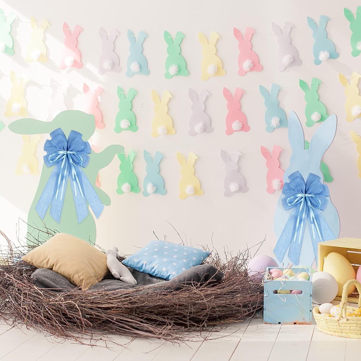 YKW Large Baby Blue Burlap Bow - 20x11 Inch Farmhouse Wreath Decor & Tree Topper