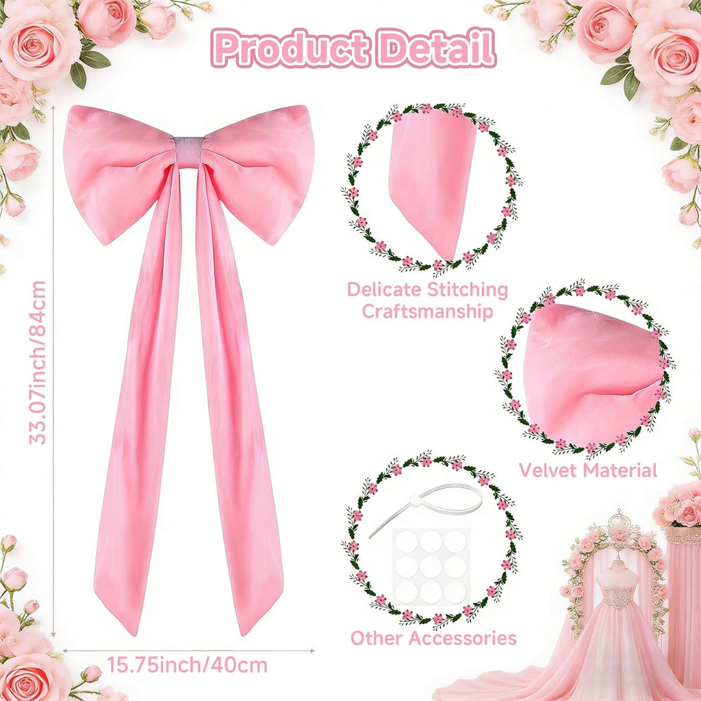 Skiennix Extra Large Pink Velvet Bow - 16x33 Inch Christmas Tree Topper for Holiday Decor