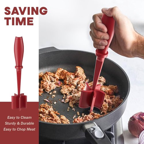 Meat Chopper - Premium Heat Resistant Hamburger Smasher for Ground Beef & Turkey | Non-Stick Red