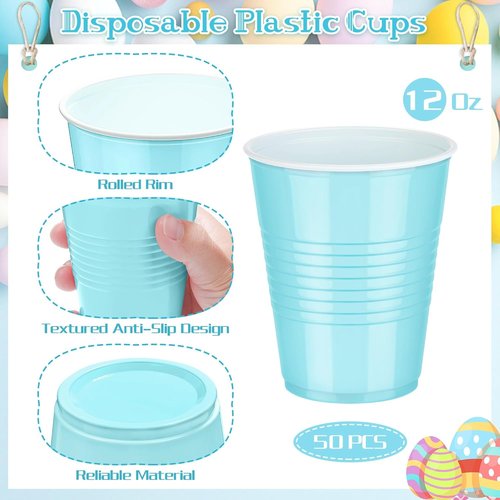 Kochorie 12 Ounce Disposable Plastic Cups - 50 Pack in Pastel Rainbow for Parties & Events