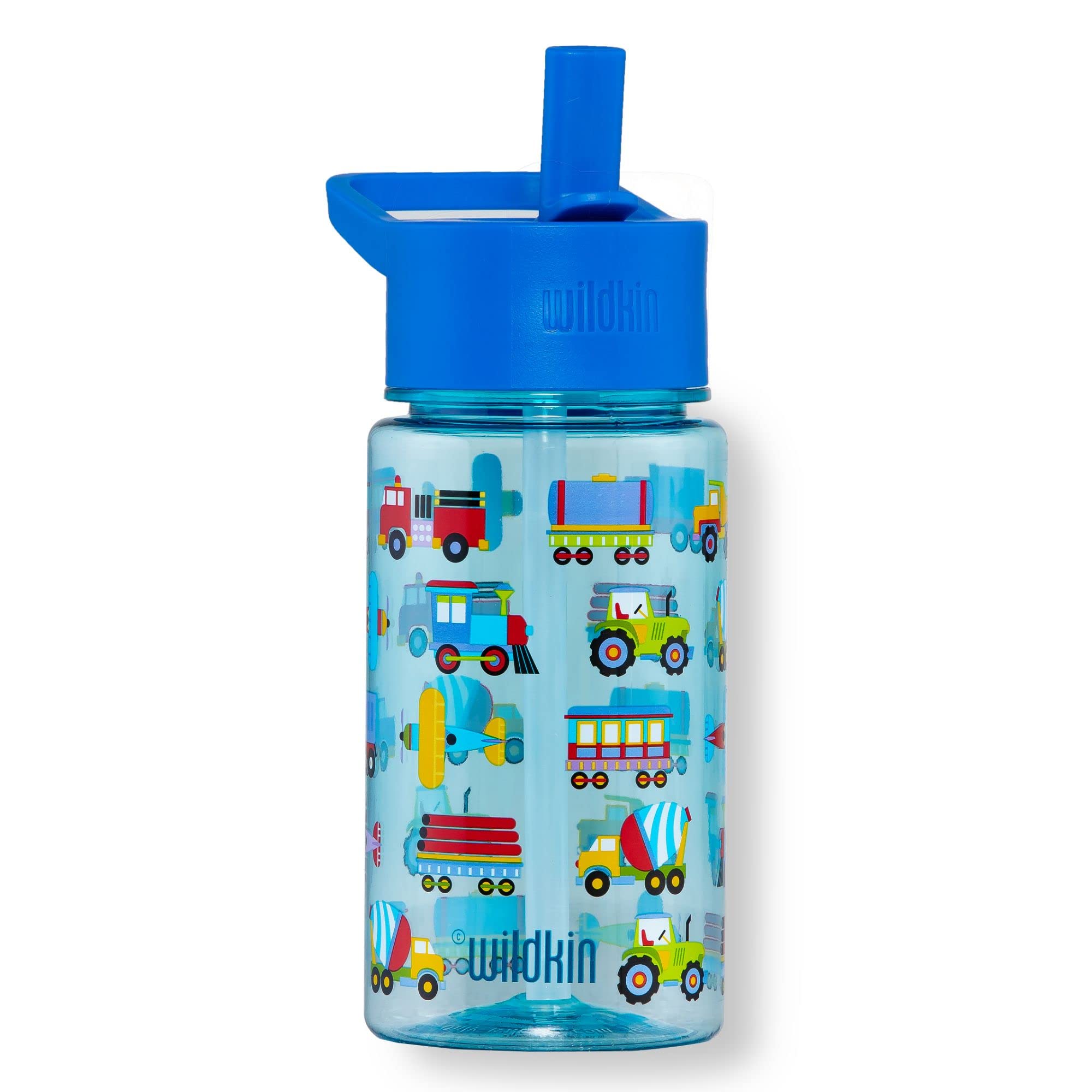 Wildkin 12-Inch Kids Backpack Bundle with 16 oz Reusable Water Bottle – Durable, Lightweight School & Travel Set - Trains, Planes & Trucks