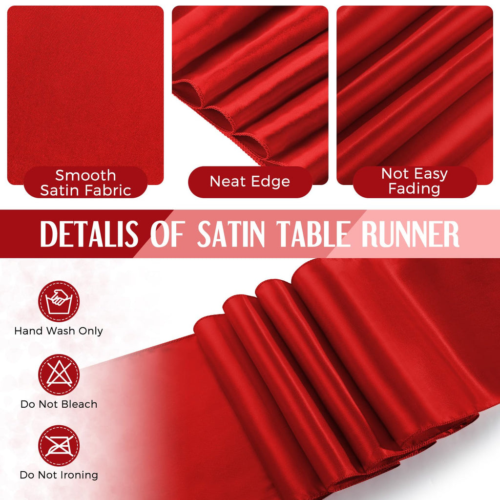 Tudomro 12 Pcs Black and Red Disposable Plastic Tablecloths and Satin Table Runner Set, 54 x 108 Inch Tablecloth, 12 x 108 Inch Table Runners for Wedding Baby Shower Birthday Party