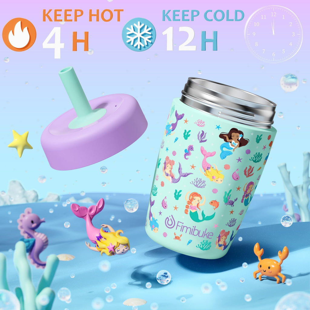 Fimibuke Kids & Toddler Cups Spill Proof, 12 OZ Insulated Sippy Cups for Toddlers Boys Girls, BPA-Free Toddler Straw Tumbler, Stainless Steel Kids Water Bottle with Twist Lids & Silicone Straw, 1 Pack