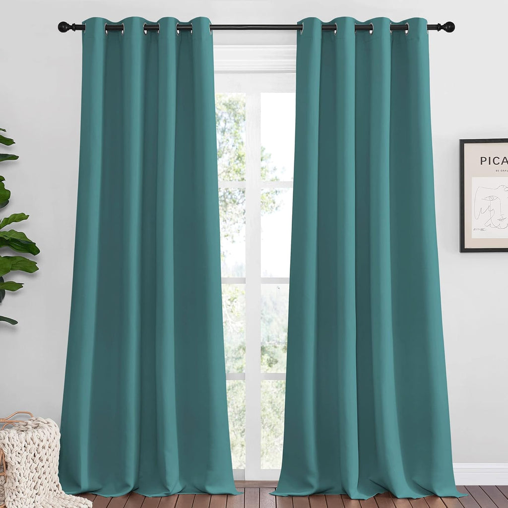 NICETOWN Sea Teal Blackout Curtains - 120-Inch Length, Thermal Insulated, 2 Panels for Large Windows