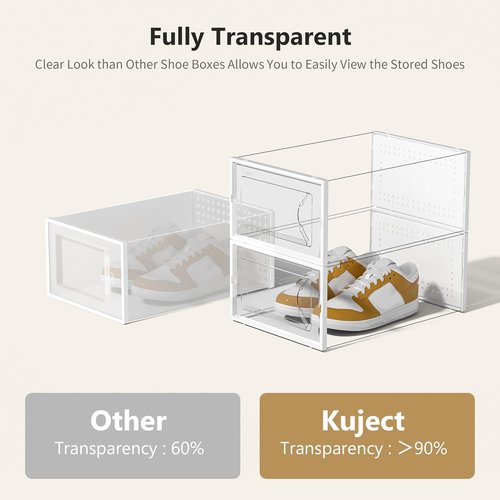 Kuject Shoe Storage Box - Large Crystal Clear Stackable Organizer | Space-Saving 12-Pack for Closet & Entryway