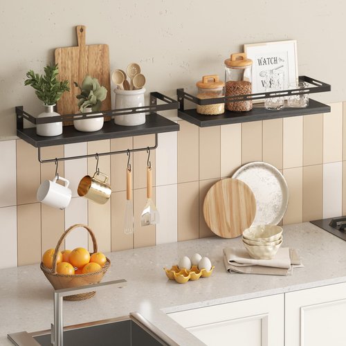 YGEOMER Floating Shelves for Bathroom Organizer Over Toilet, Wall Mounted Bathroom Shelves with Towel Bar, Wall Shelf for Bedroom Kitchen Living Room Storage (Black-Black)