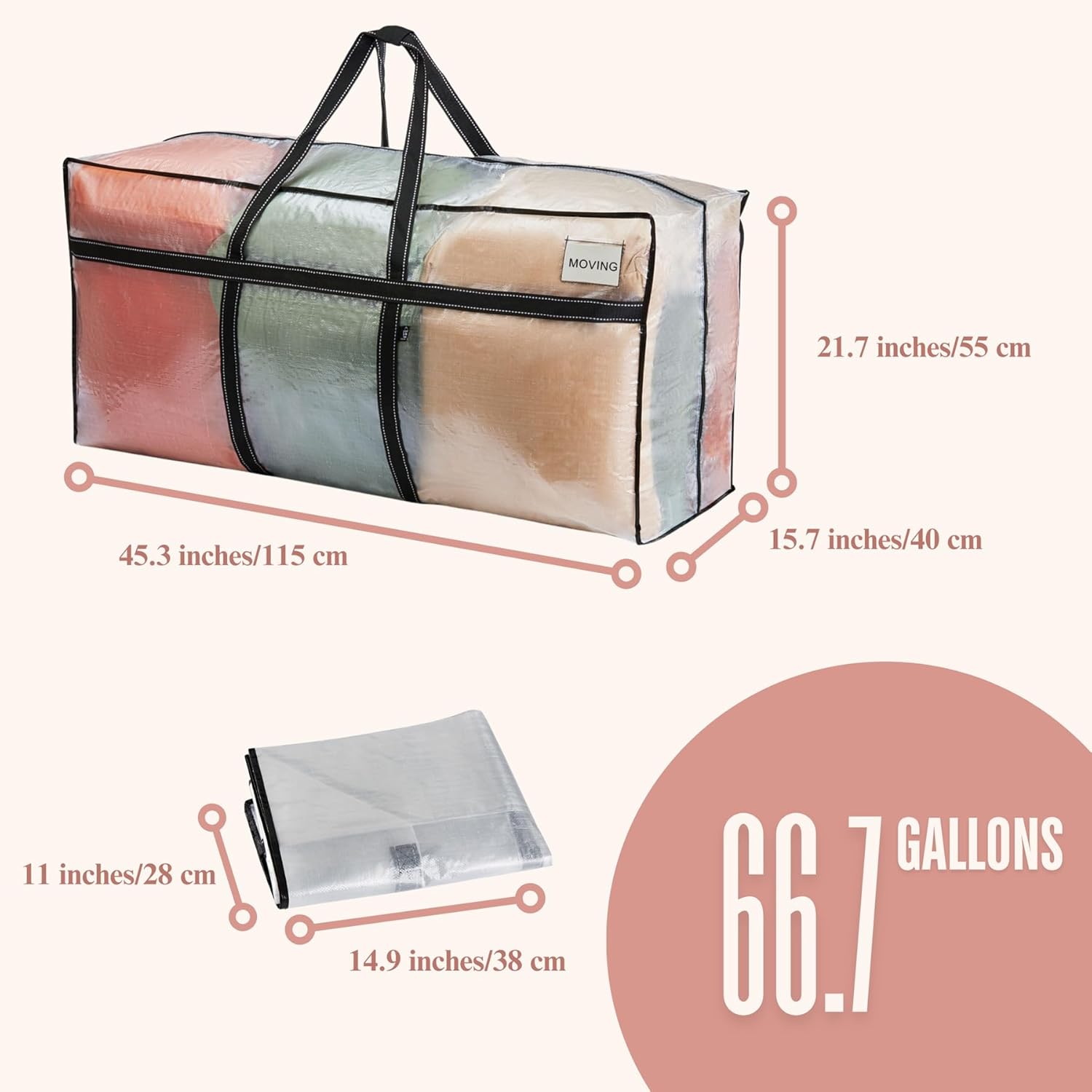 VENO Extra Large Moving Bags - Heavy Duty Storage Solution for College & Christmas | Clear 4 Pack