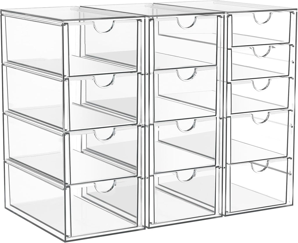 Skiennix Acrylic Makeup Organizer - 13 Drawer Bathroom & Desk Storage Solution | 3 Pack