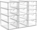 Skiennix Acrylic Makeup Organizer - 13 Drawer Bathroom & Desk Storage Solution | 3 Pack