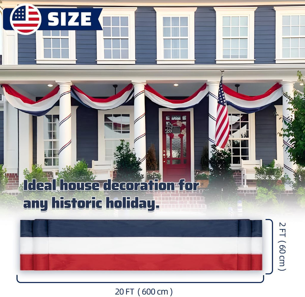 Patriotic US Flag Bunting by [Brand Name] - 2x20 Ft Red, White & Blue Stripe Banner for 4th of July & Veterans Day
