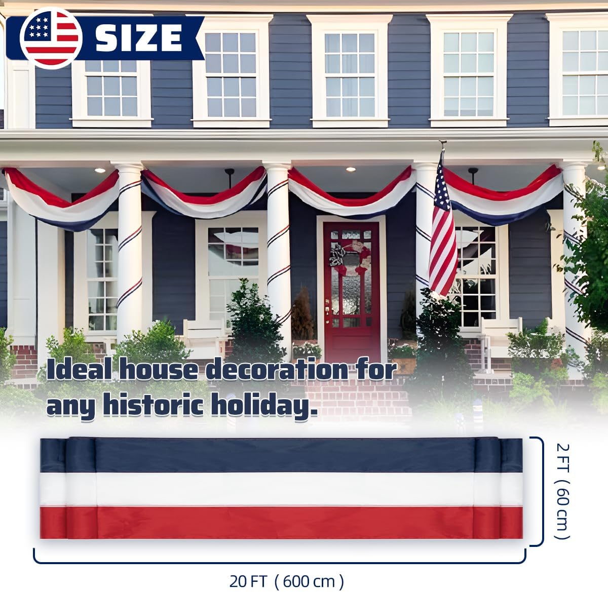 Patriotic US Flag Bunting by [Brand Name] - 2x20 Ft Red, White & Blue Stripe Banner for 4th of July & Veterans Day