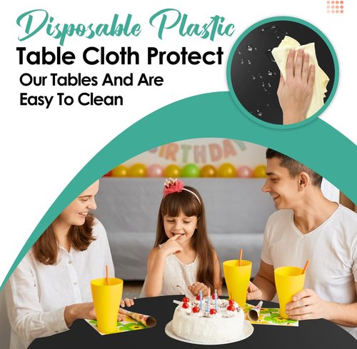 Black 12-Pack Plastic Tablecloths - 84" Round Disposable Table Covers for Parties and Events