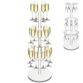 Verssure Champagne Tower with Marble Base,23 Slots Champagne Display Rack Designed for Serving and Drying,3-Tier Cocktail Tree Stand for Drinks,Round Champagne Holder for Wedding and Party (White)