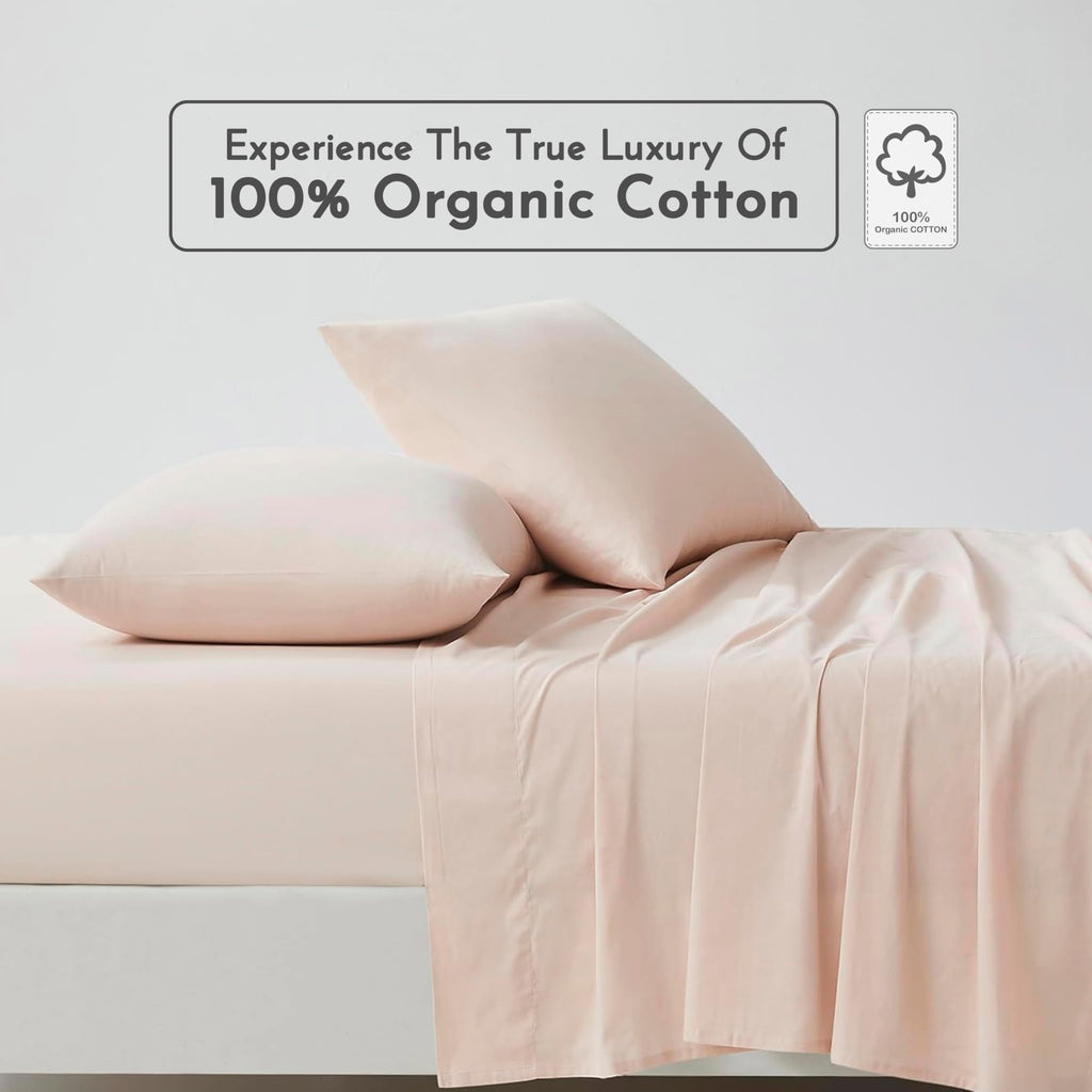 Linen Closet 100% Organic Cotton Twin Sheets Set, 3 Pieces, Light Pink - Percale Bed Sheets & Pillowcases Set - Up To 14" Deep Pocket Fitted Sheet - Cooling, Crisp & Breathable - For Hot Sleepers