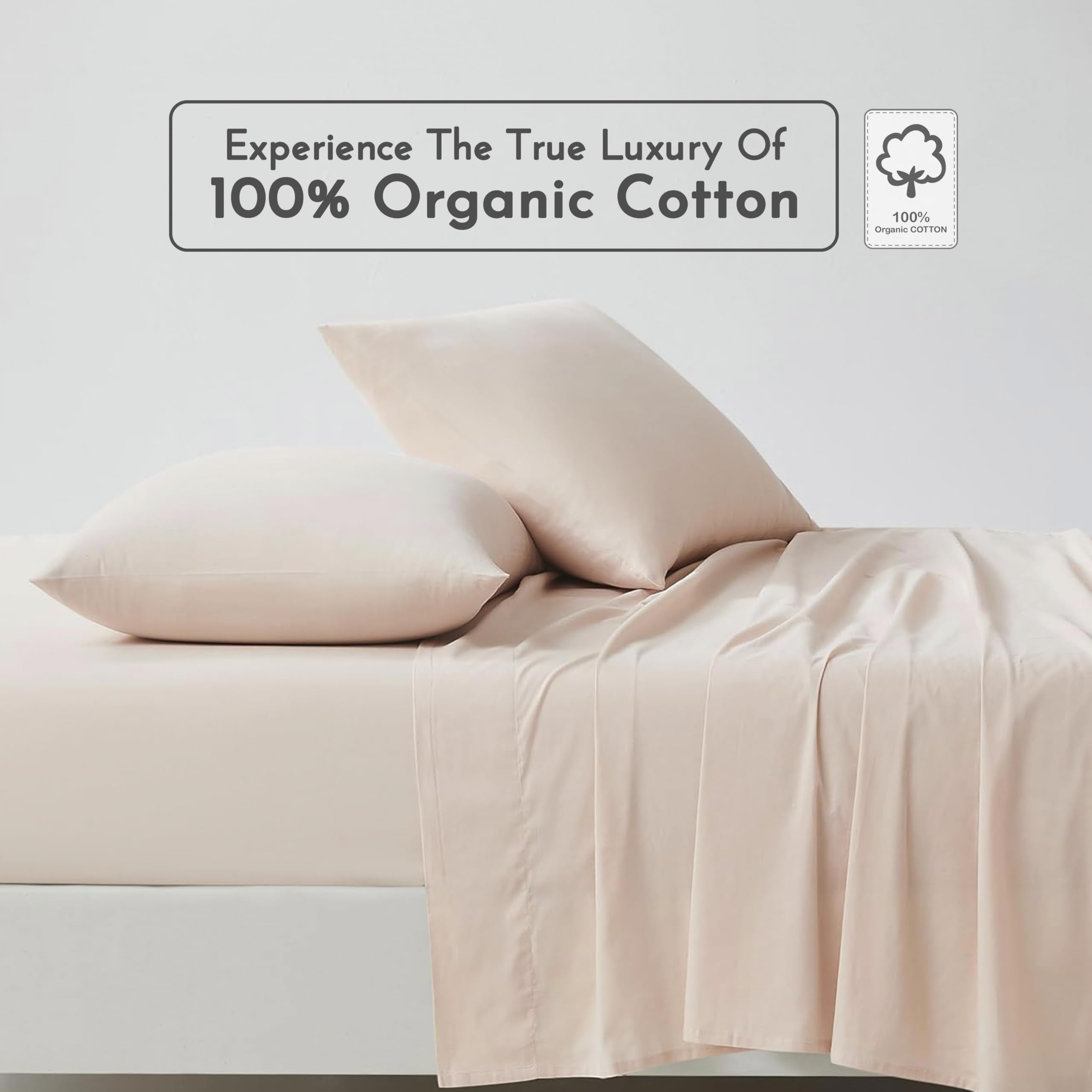 Linen Closet 100% Organic Cotton Twin Sheets Set, 3 Pieces, Light Pink - Percale Bed Sheets & Pillowcases Set - Up To 14" Deep Pocket Fitted Sheet - Cooling, Crisp & Breathable - For Hot Sleepers