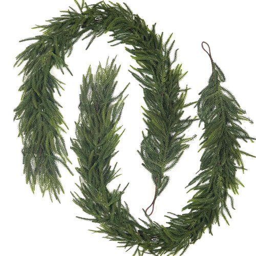 Aiinoo 2 Pcs 6 Ft Artificial Norfolk Pine Garlands Real Touch Winter Greenery Garland Faux Green Garland for Table Centerpieces Mantle Wall Indoor Outdoor Christmas Decorations