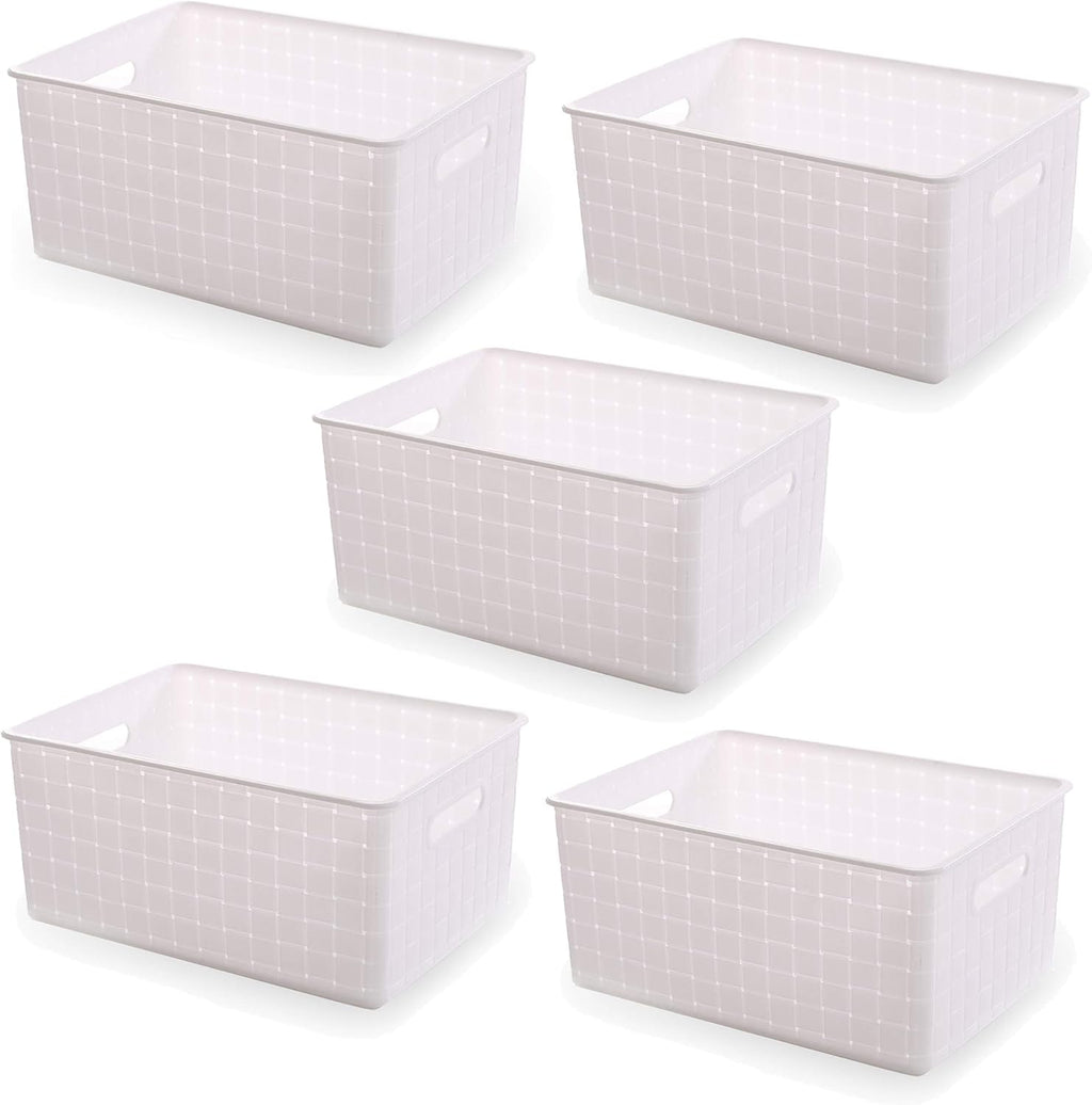 BINO Plastic Basket - Small White 5-Pack | Rectangular Cabinet Organizer for Efficient Storage