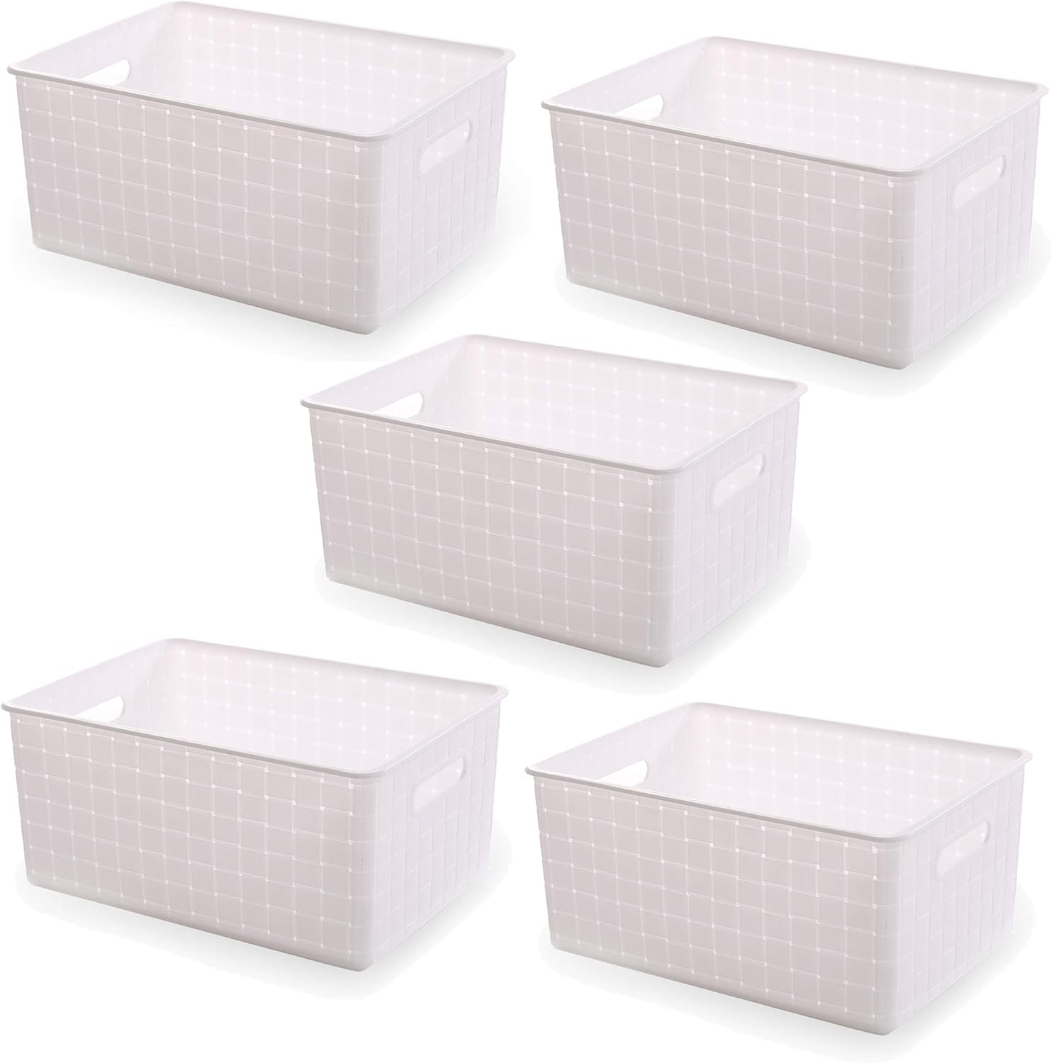 BINO Plastic Basket - Small White 5-Pack | Rectangular Cabinet Organizer for Efficient Storage