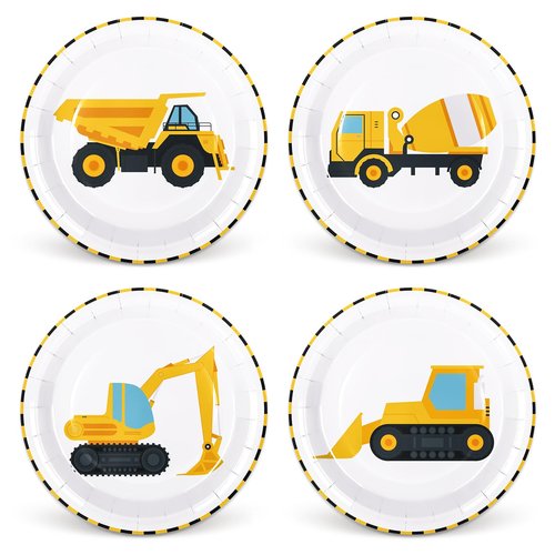 Whaline 40Pcs Construction Birthday Party Paper Plates Dump Truck Disposable Plates 4 Designs Tableware for Boys Kids Birthday Party Supplies Table Decor, 9 in