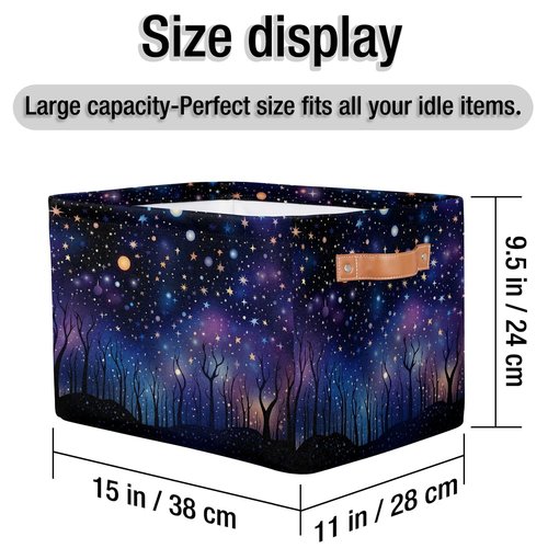 HSYOYO Galaxy Night Forest Storage Basket with Handles Collapsible Storage Bins Rectangular Toy Storage Organizer Box Fabric Shelf Baskets for Nursery Bedroom Bathroom 1PC