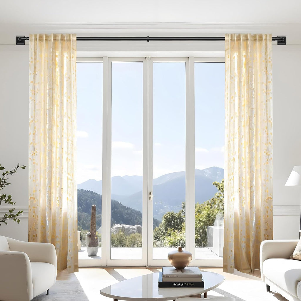 Skiennix Black Curtain Rods - Heavy Duty Adjustable 28-48 Inch French Return for Room Darkening