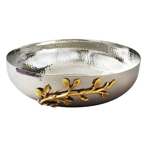 Elegance Golden Vine Hammered, 12-Inch, Silver/Gold Stainless Steel ,Salad Bowl