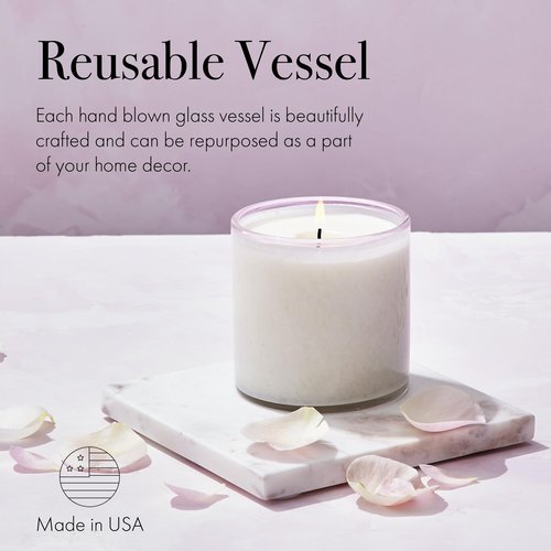LAFCO New York Signature Candle, Blush Rose - 15.5 oz - 90-Hour Burn Time - Reusable, Hand Blown Glass Vessel - Made in The USA