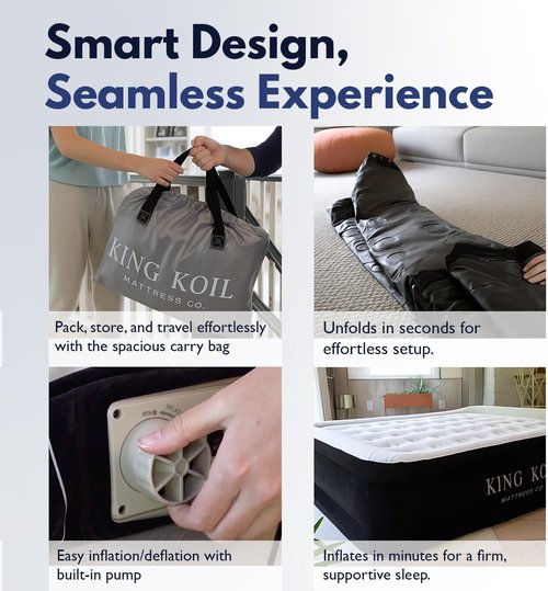 King Koil Luxury Air Mattress - California King Size with Built-in High-Speed Pump | Waterproof & Adjustable, 20" Double High, Ideal for Home & Camping