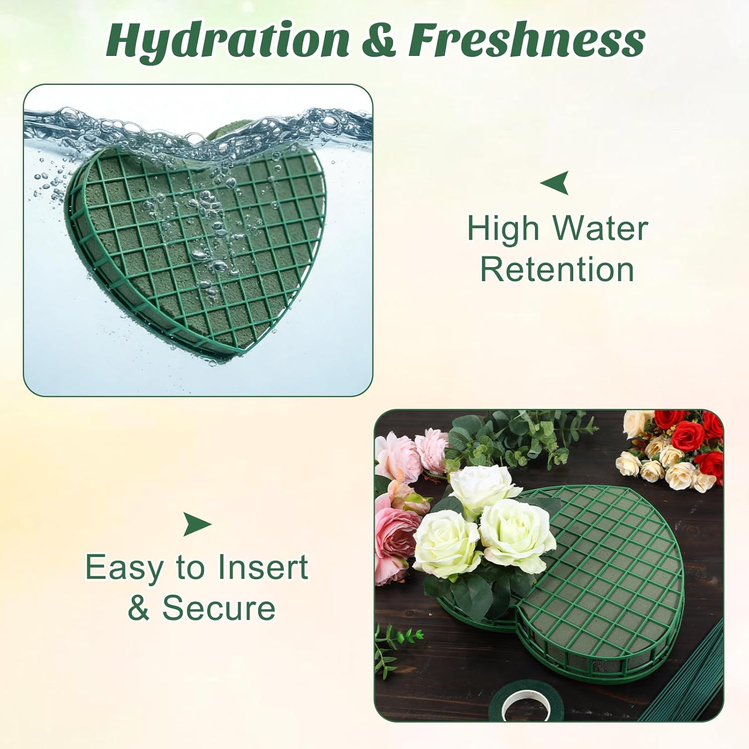 STOBOK Floral Foam Hearts - Heart-Shaped Floral Foam Cage with 5 Suction Cups for Fresh & Artificial Flowers | Green, 12.2 x 11.4 in