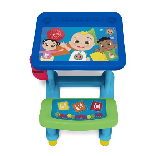 CoComelon Draw and Play Desk by Delta Children – Includes 10 Markers and Coloring Book, Blue
