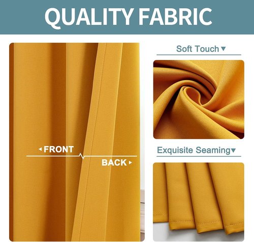 ChrisDowa Blackout Curtains - Room Darkening Thermal Insulated Grommet Panels | Mustard Yellow, 52 x 80 Inch
