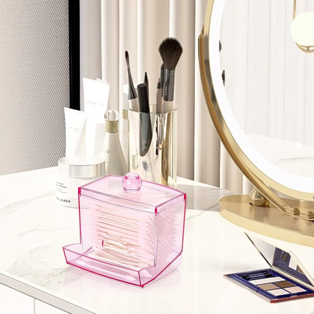 Tbestmax Cotton Swab Holder Dispenser - 10oz Bathroom Organizer for Qtips & Cotton Balls (Pink)