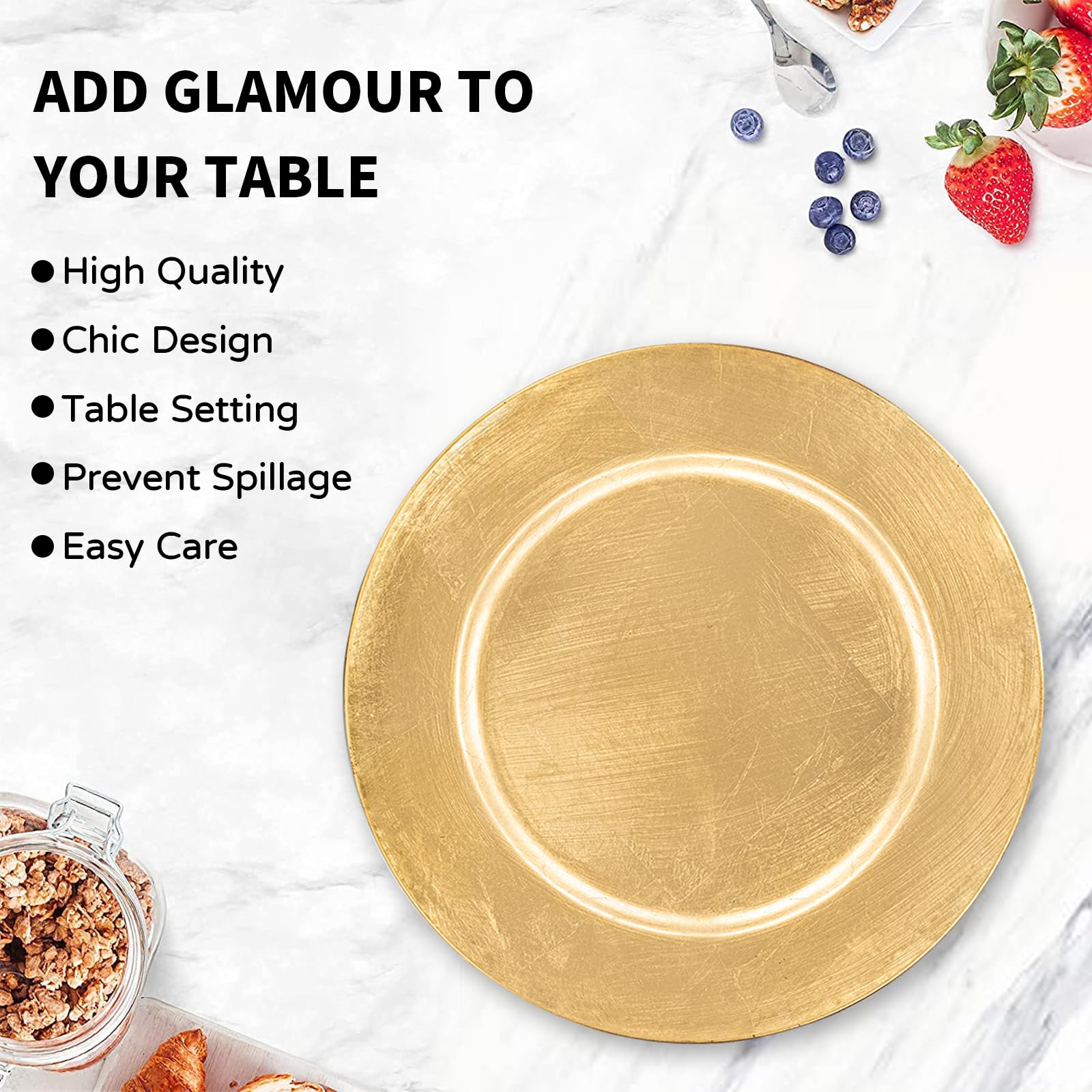 MAONAME Foil Gold Charger Plates Set of 12, 13" Plate Chargers for Dinner Plate, Plastic Round Chargers for Table Setting, Wedding Bulk
