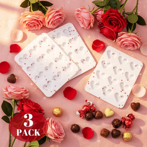 LOYIM 3 Sets 12 Holes Silicone Heart Shaped Cake Mold, Valentine Heart Shaped Silicone Muffin Pan for Valentine's Day Baking Muffins, Cupcakes, Tartlets, Egg Bites, Chocolate Muffin, Soaps