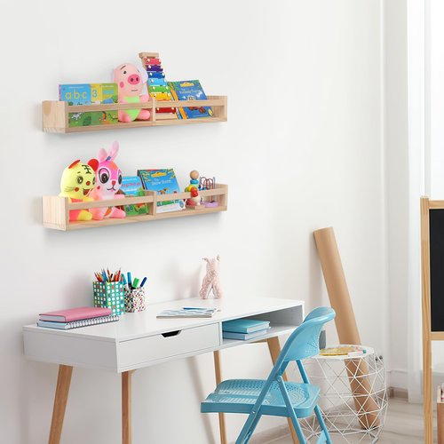 birola Nursery Shelves for Wall 32inches Set of 2，Natural Wood Wall Bookshelves for Kids Room - Floating Nursery Bookshelves (32inches Set of 2)