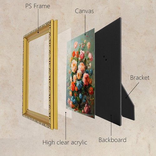 MIEVU Gold Vintage Framed Wall Art - Elegant Floral Canvas Prints for Home Decor | 11x14in