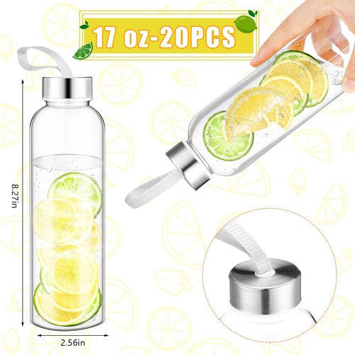 Zubebe 40 Pcs 17 oz Water Bottles Bulk with Caps Plastic Reusable Shaker Juice Cups with Stainless Steel Leak Proof Lids Sensory Bottles Empty for Crafts Sport Team Gifts School Party Supply