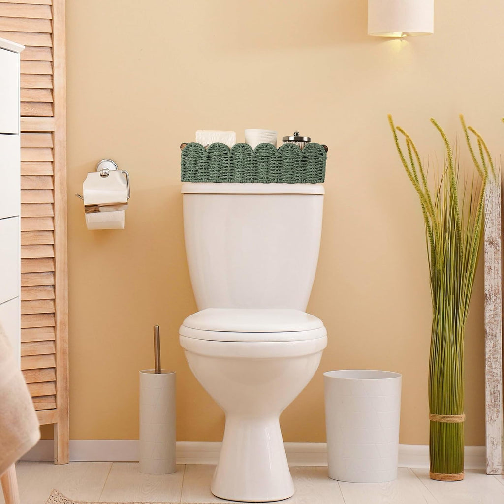 Skiennix Toilet Paper Storage Basket - Stylish Wicker Organizer for Bathroom & Kitchen - Green