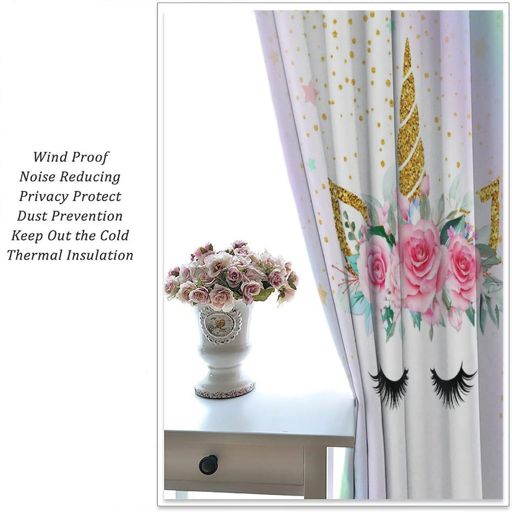 SXXLDNG Kids Unicorn Curtains Rainbow Unicorn Window Curtain Fabric Thermal Insulated for Girl Room 42X63 Inch Decor