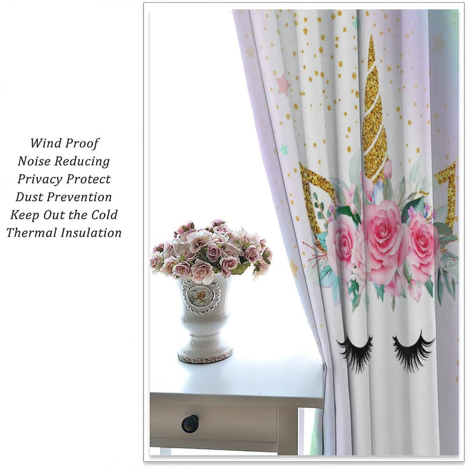 SXXLDNG Kids Unicorn Curtains Rainbow Unicorn Window Curtain Fabric Thermal Insulated for Girl Room 42X63 Inch Decor