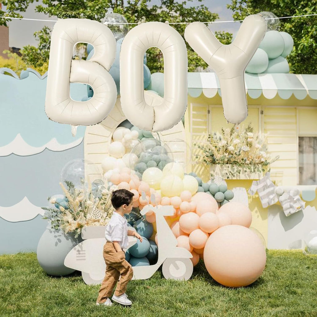 Skiennix 40-Inch Beige Boy Balloons - Large Cream White Sand Alphabet Letters for Gender Reveal & Birthday Parties