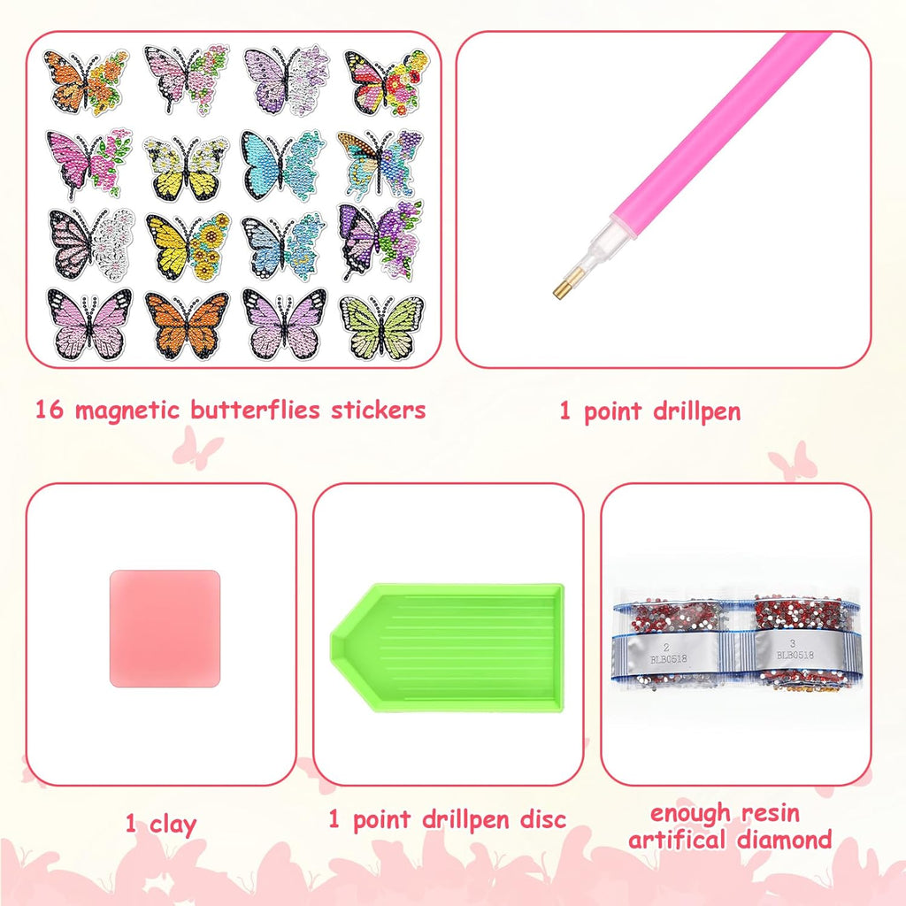 Umigy Butterfly Diamond Art Magnets Kit - 16 Pcs DIY Gem Art for Refrigerator | Spring Home Decor