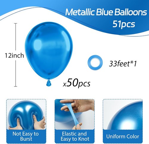 Awenztech Metallic Blue Balloons - 12 Inch Chrome Latex Balloons | 50pcs for Parties & Celebrations