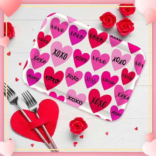 Ferrochef 4 Pcs Valentine's Day Serving Tray 13 x 10 Inch Heart Reusable Serving Platter Melamine Dessert Plate Dish for Valentine's Day Party Decorations Supplies