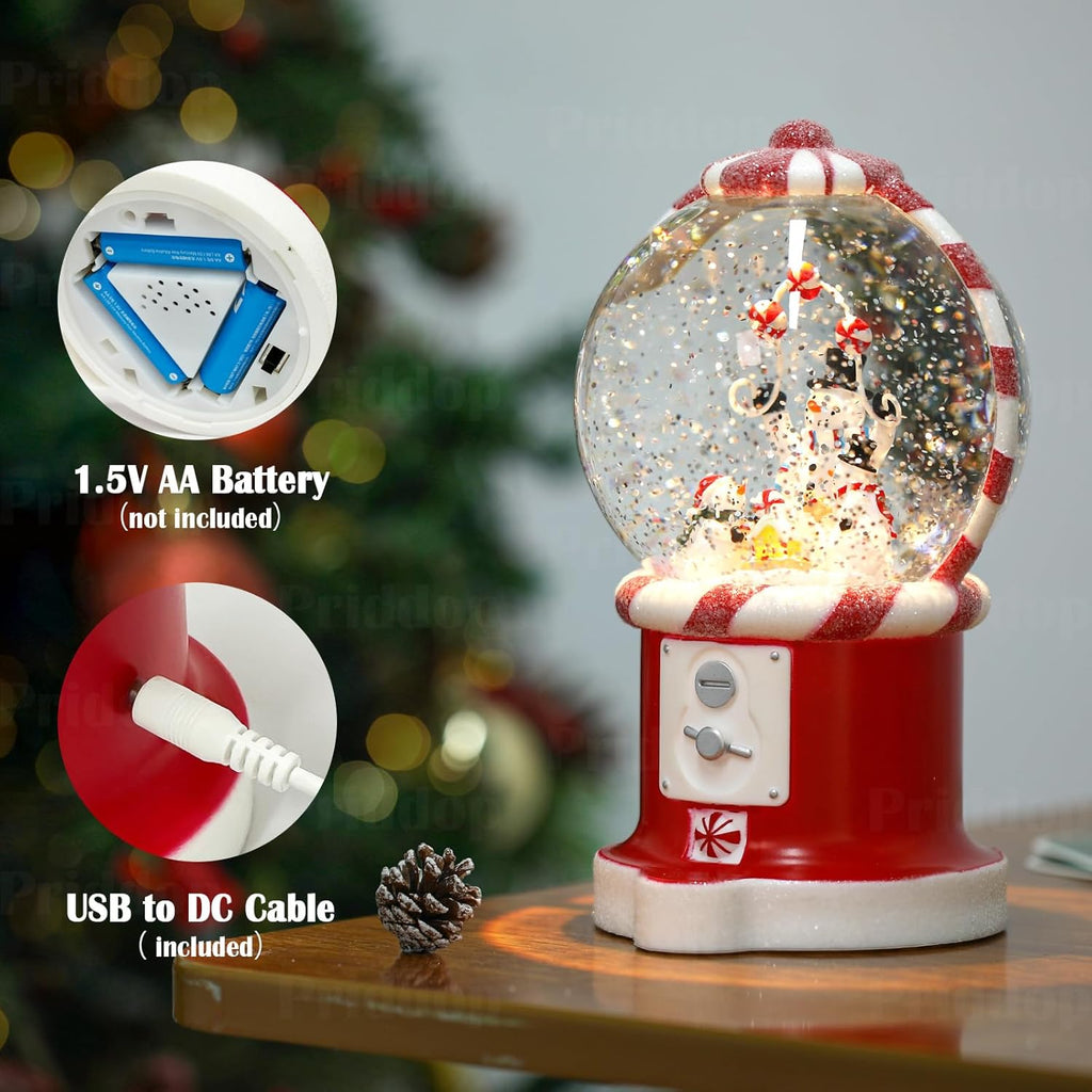 Priddop Snowman Snow Globe | Musical Glitter Christmas Decoration - 7.8 Inch USB/Battery Timer Gift