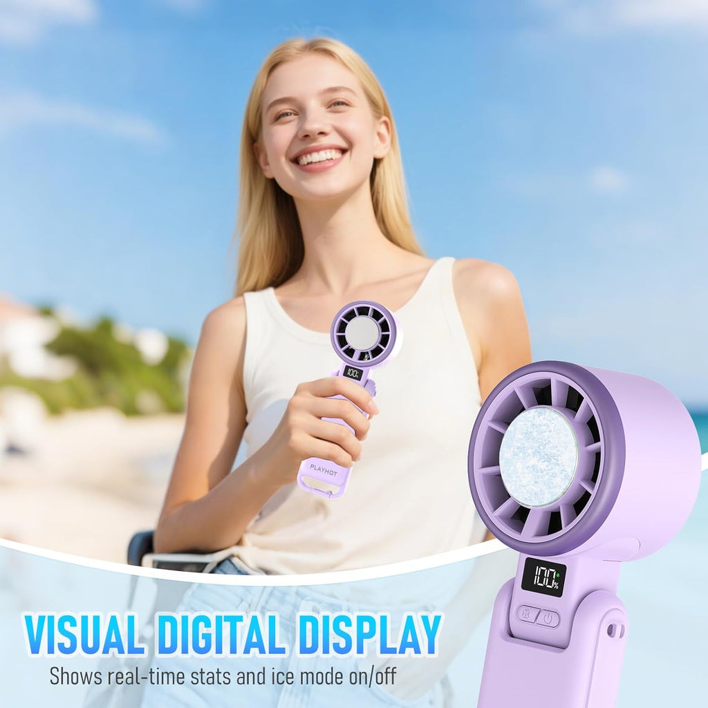 PlayHot Portable Handheld Turbo Fan - Rechargeable Ice Cooling Personal Fan | 5 Speed, 12Hrs Battery Life, Purple