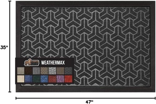 GORILLA GRIP Waterproof All-Season WeatherMAX Doormat - 47x35 Natural Rubber, Stain & Fade Resistant, Easy Clean Slate Geometric